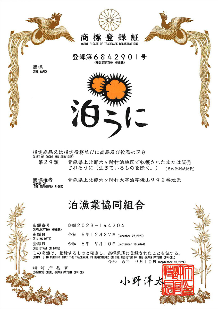 泊うに ロゴマーク商標登録